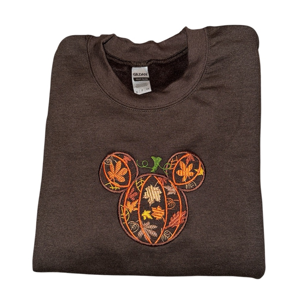Brown Fall/Autumn Sweatshirt with Mickey Head Leaf Embroidery